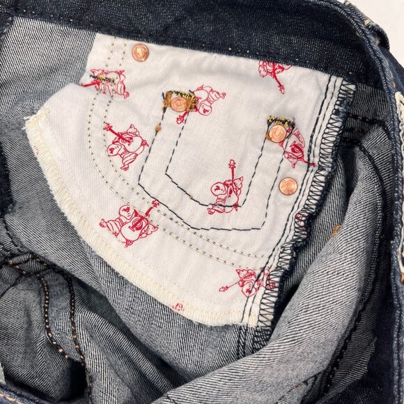 True Religion Straight Satin Big T Jeans Size 28 Dark Wash USA Made Low Rise - Picture 9 of 16